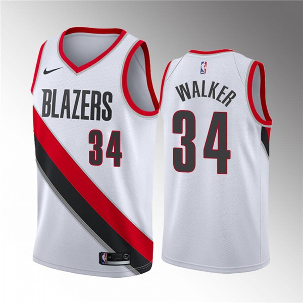 Men's Portland Trail Blazers #34 Jabari Walker White Association Edition Stitched Basketball Jersey - Click Image to Close